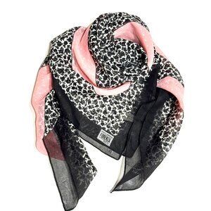 Vtg 80s Forenza Polka Dot Floral Square Scarf Sheer Chiffon Kerchief Pink Black